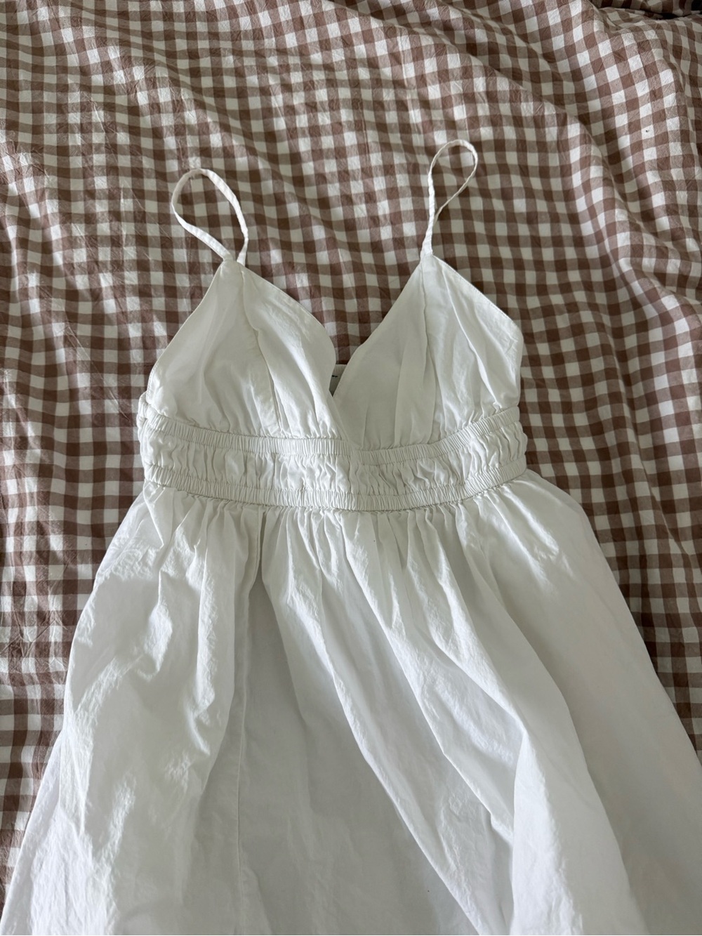 American Eagle Outfitters 100% Cotton White Smocked Waist Spaghetti Strap Dress